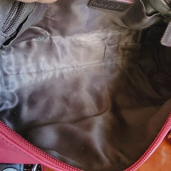 Lauren Ralph Lauren Dark Red Burgundy Leather Barrel Satchel Bag Purse - Picture 12 of 16